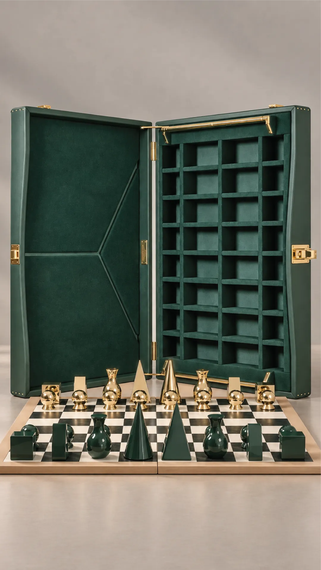 T.T. Trunks green leather chess trunk